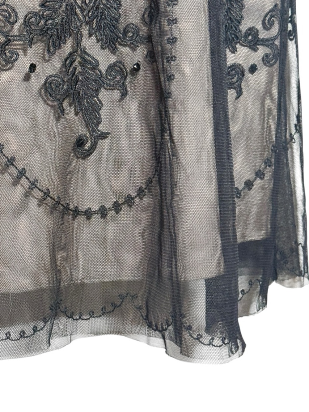 Ann Taylor Loft Black Mesh Embroidered Formal Dress X-Small Petite - Picture 7 of 12